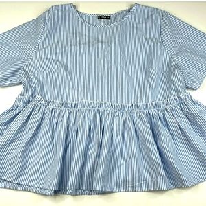 SHEIN Top Blouse Striped Blue Babydoll  Ruffle
